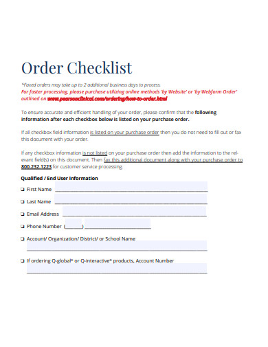 order checklist template