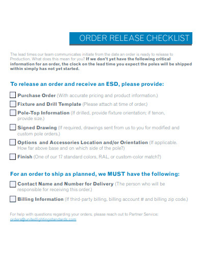 order release checklist template