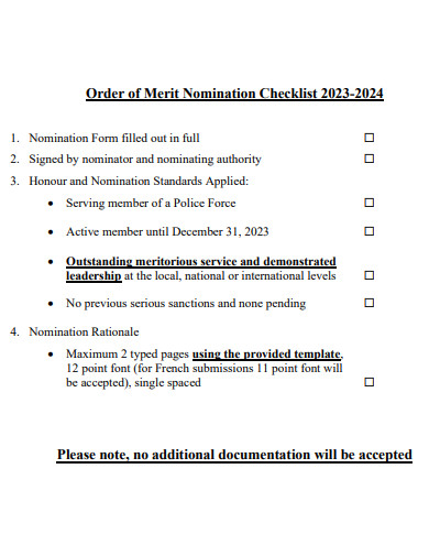 order of merit nomination checklist template