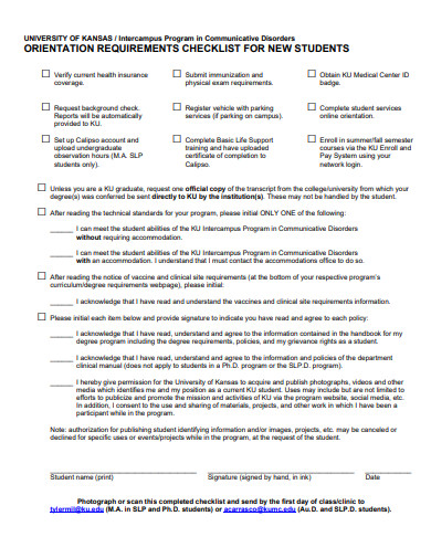 orientation requirements checklist for new students template