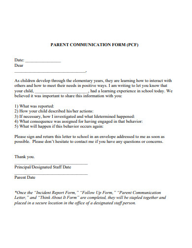 parent communication form template