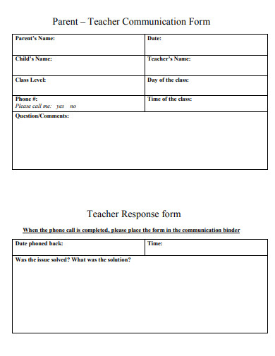 parent teacher communication form template