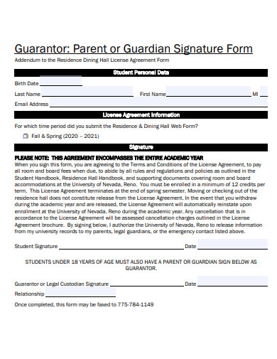 parent or guardian signature form template