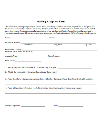 parking exception form template