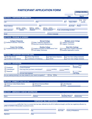 participant application form template