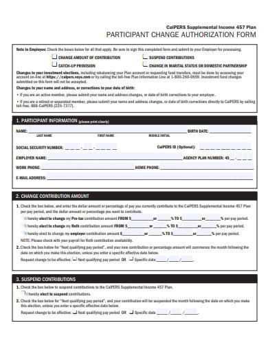 participant change authorization form template