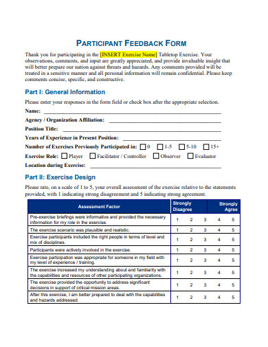 participant feedback form template