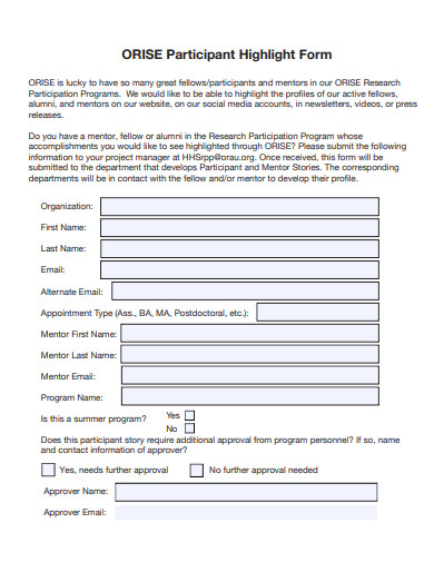 participant highlight form template