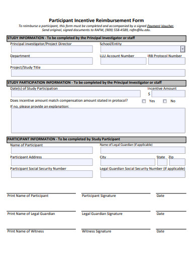 participant incentive reimbursement form template