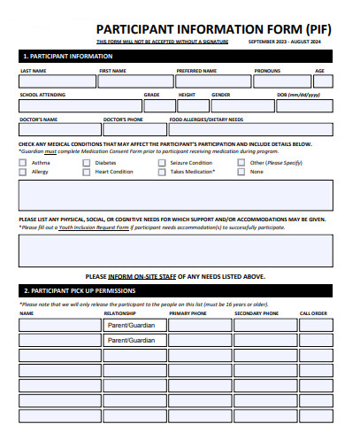 participant information form template