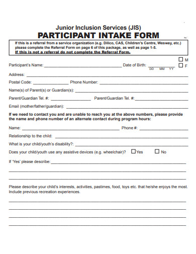 participant intake form template