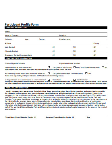 participant profile form template