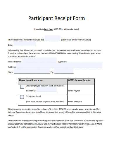 participant receipt form template