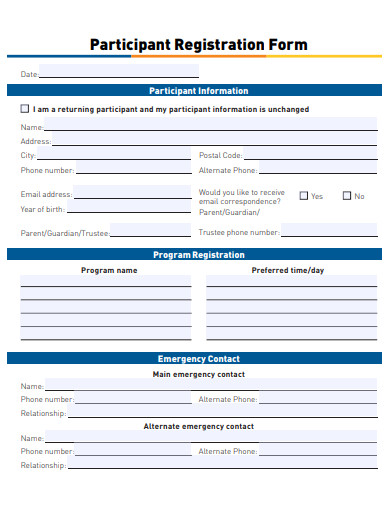 participant registration form template
