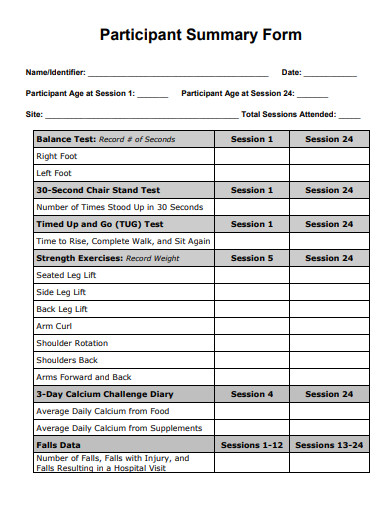 participant summary form template