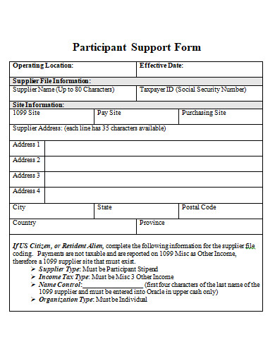 participant support form template