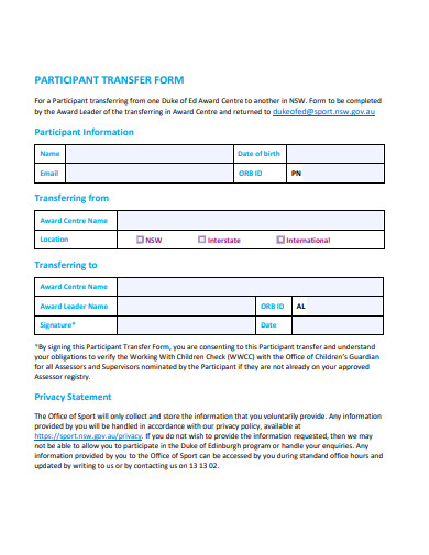 participant transfer form template