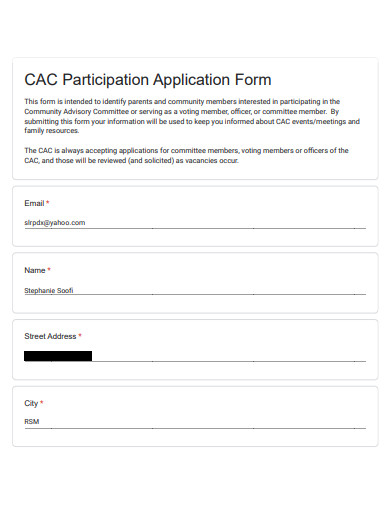 participation application form template