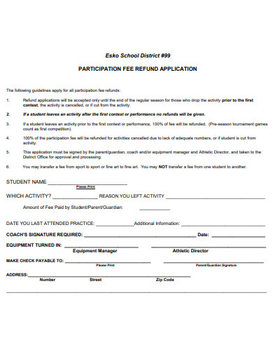 participation fee refund application template