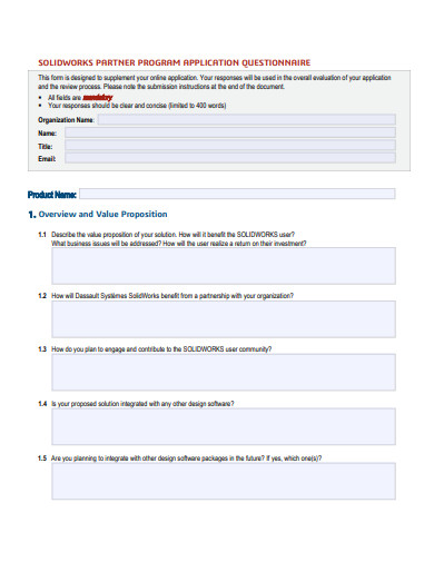 partner program application questionnaire template