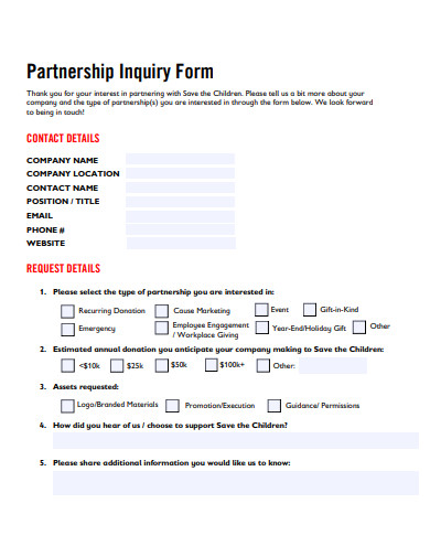 partnership inquiry form template