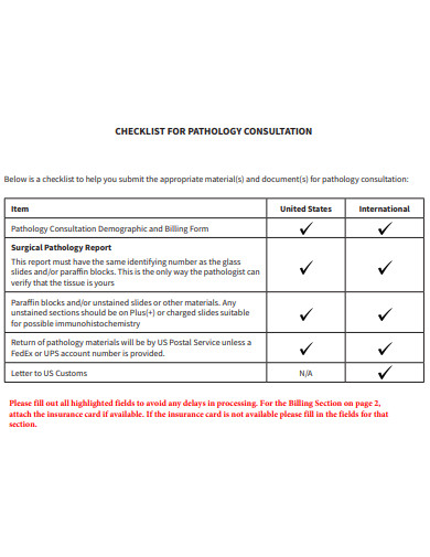 pathology consultation checklist template