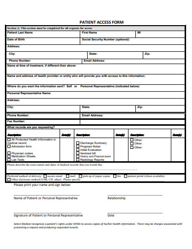patient access form template