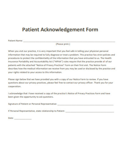 patient acknowledgement form template