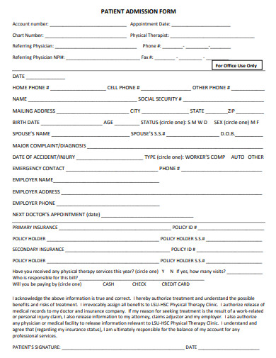 patient admission form template