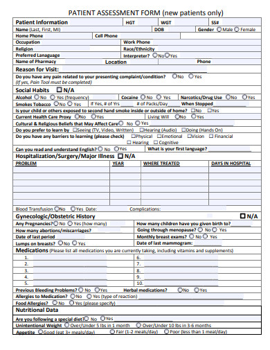 patient assessment form template