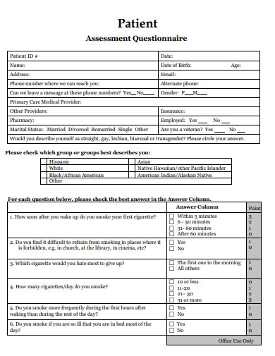 patient assessment questionnaire template
