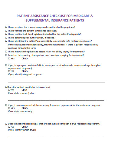 patient assistance checklist template