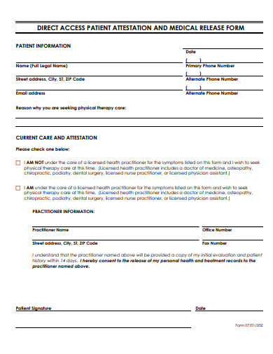patient attestation and medical release form template