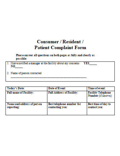 patient complaint form template
