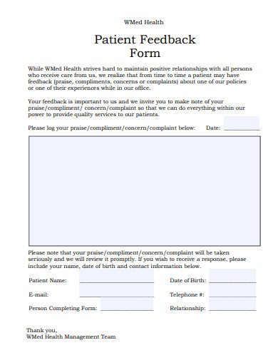 patient feedback form template