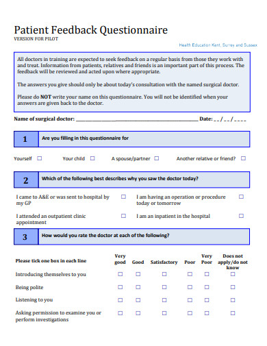 patient feedback questionnaire template