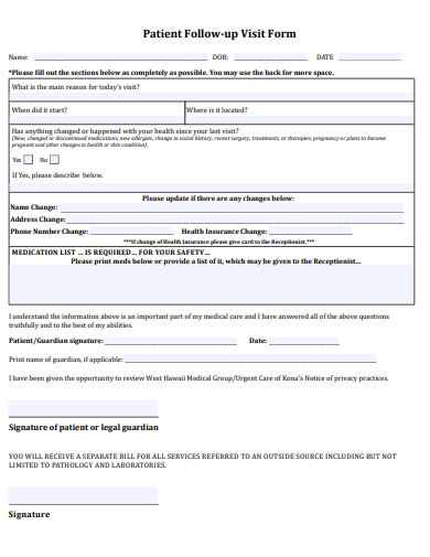 patient follow up visit form template