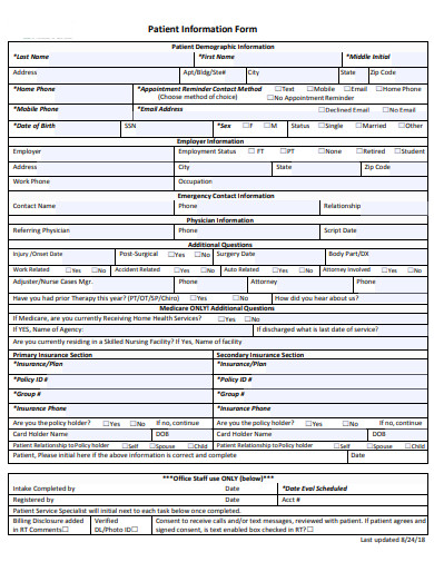 patient information form template