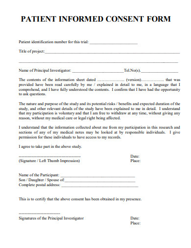 patient informed consent form template