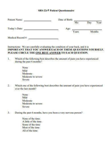 patient questionnaire template