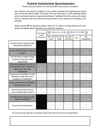patient satisfaction questionnaire template