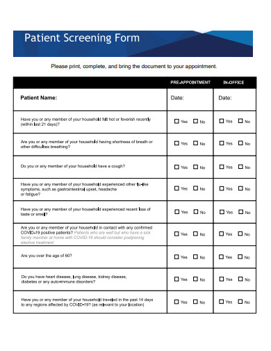 patient screening form template