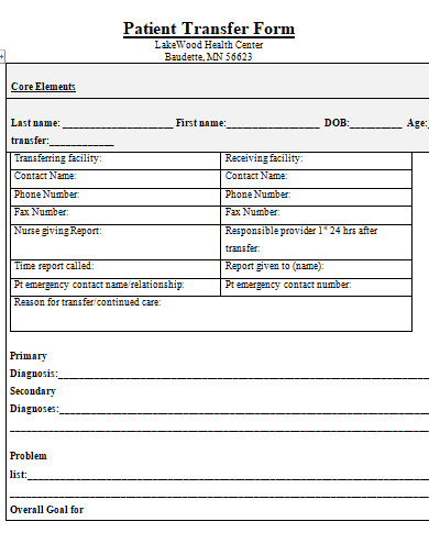 patient transfer form template