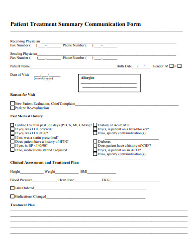 patient treatment summary communication form template