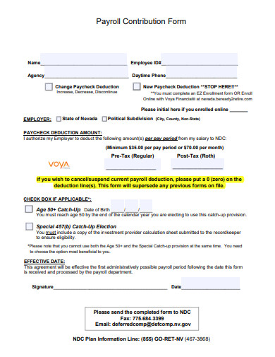 payroll contribution form template