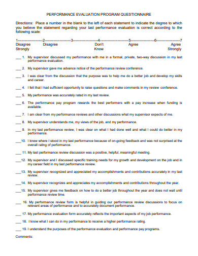 performance evaluation program questionnaire template