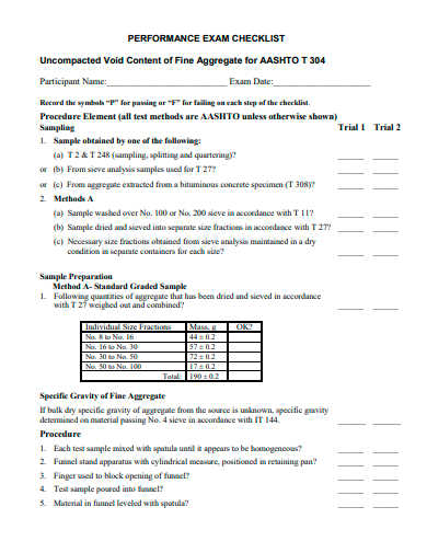 performance exam checklist template