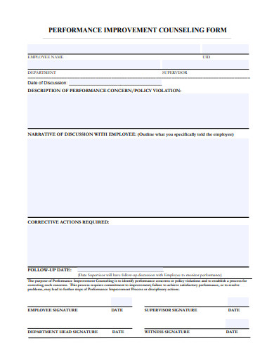 performance improvement counseling form template