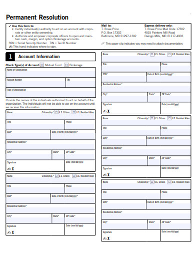 permanent resolution form template