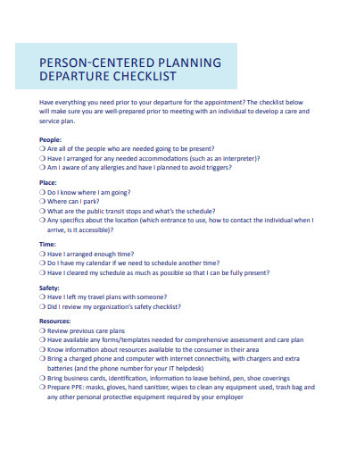 person centered planning departure checklist template